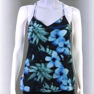 Ecru Blue Floral 100% Silk Tank Top - Size XS